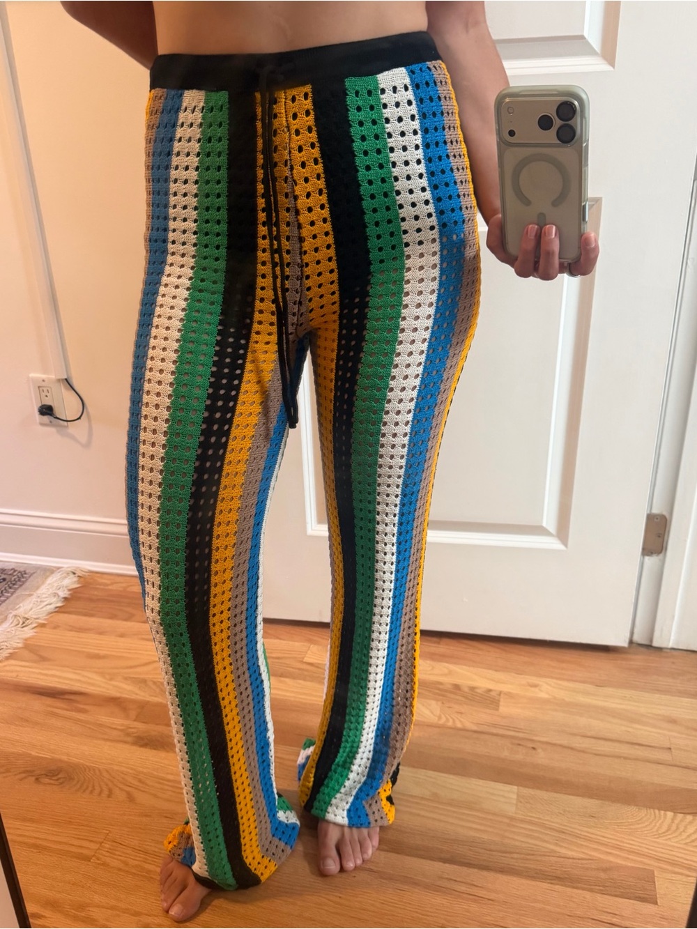 Simon Miller Multicolor Striped Crochet Wide-Leg Pants
